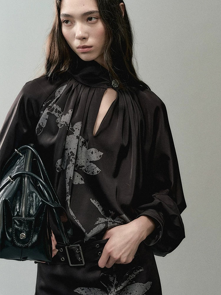 AnnoMundi Effortless Casual X Cut Asymmetric Neck Long Sleeve Printed Polyester Midi Dresses