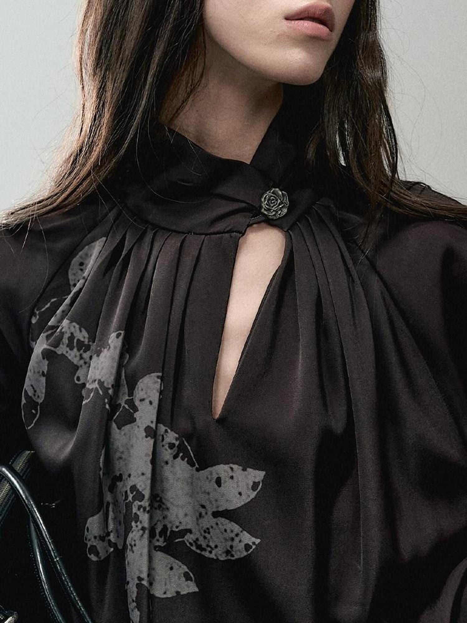 AnnoMundi Effortless Casual X Cut Asymmetric Neck Long Sleeve Printed Polyester Midi Dresses