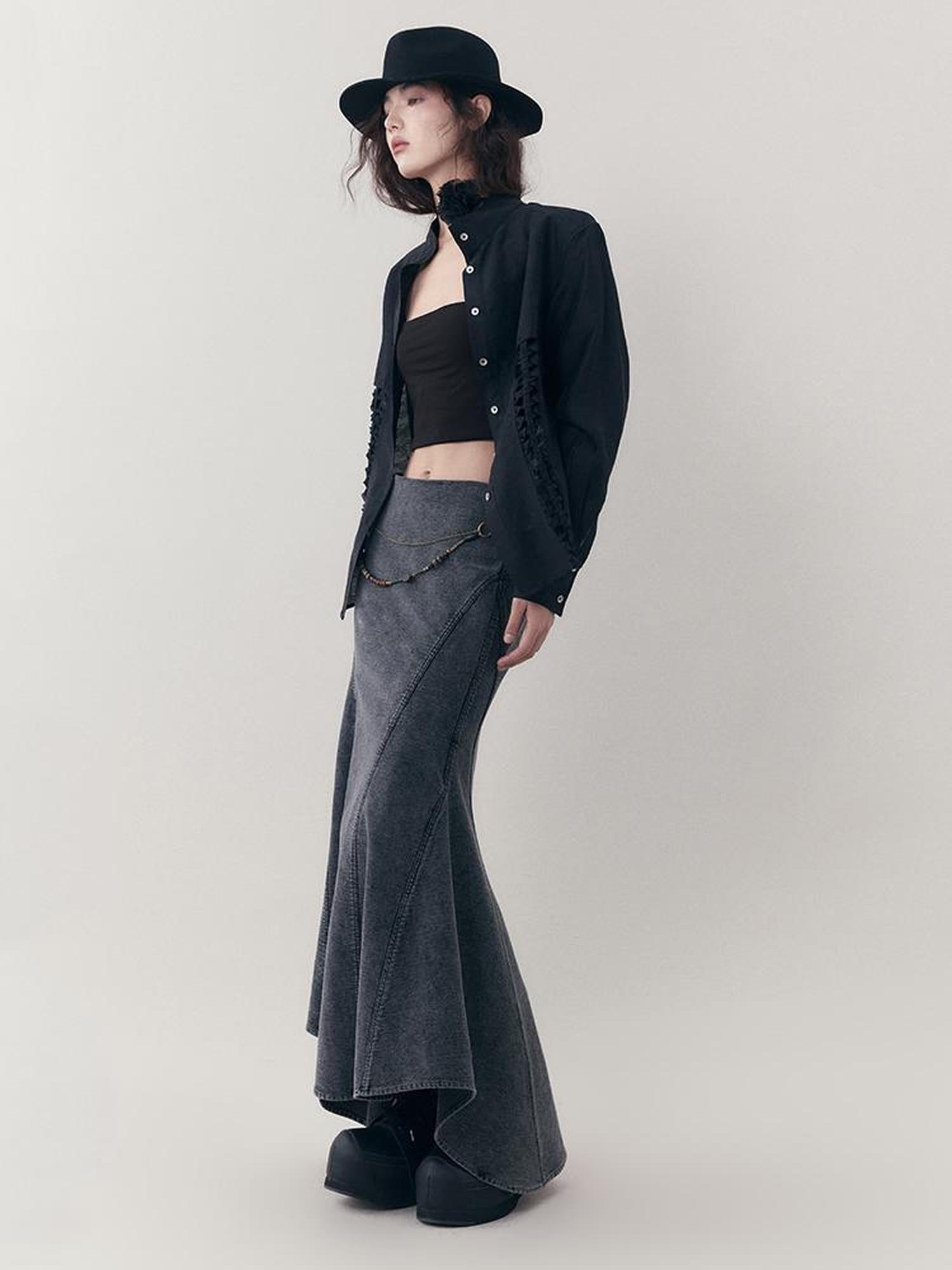 AnnoMundi Elastic Waistchain Fishtail Denim Skirt