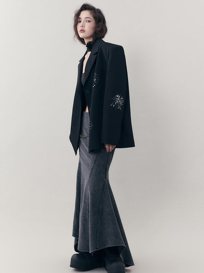 AnnoMundi Elastic Waistchain Fishtail Denim Skirt