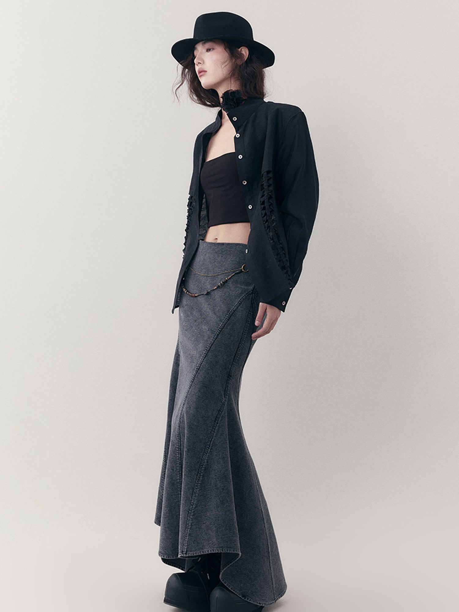 AnnoMundi Elastic Waistchain Fishtail Denim Skirt