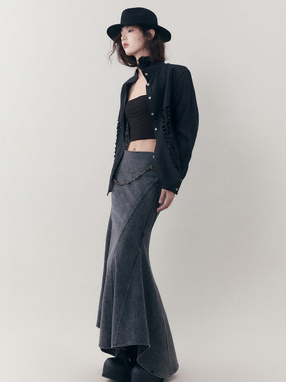 AnnoMundi Elastic Waistchain Fishtail Denim Skirt