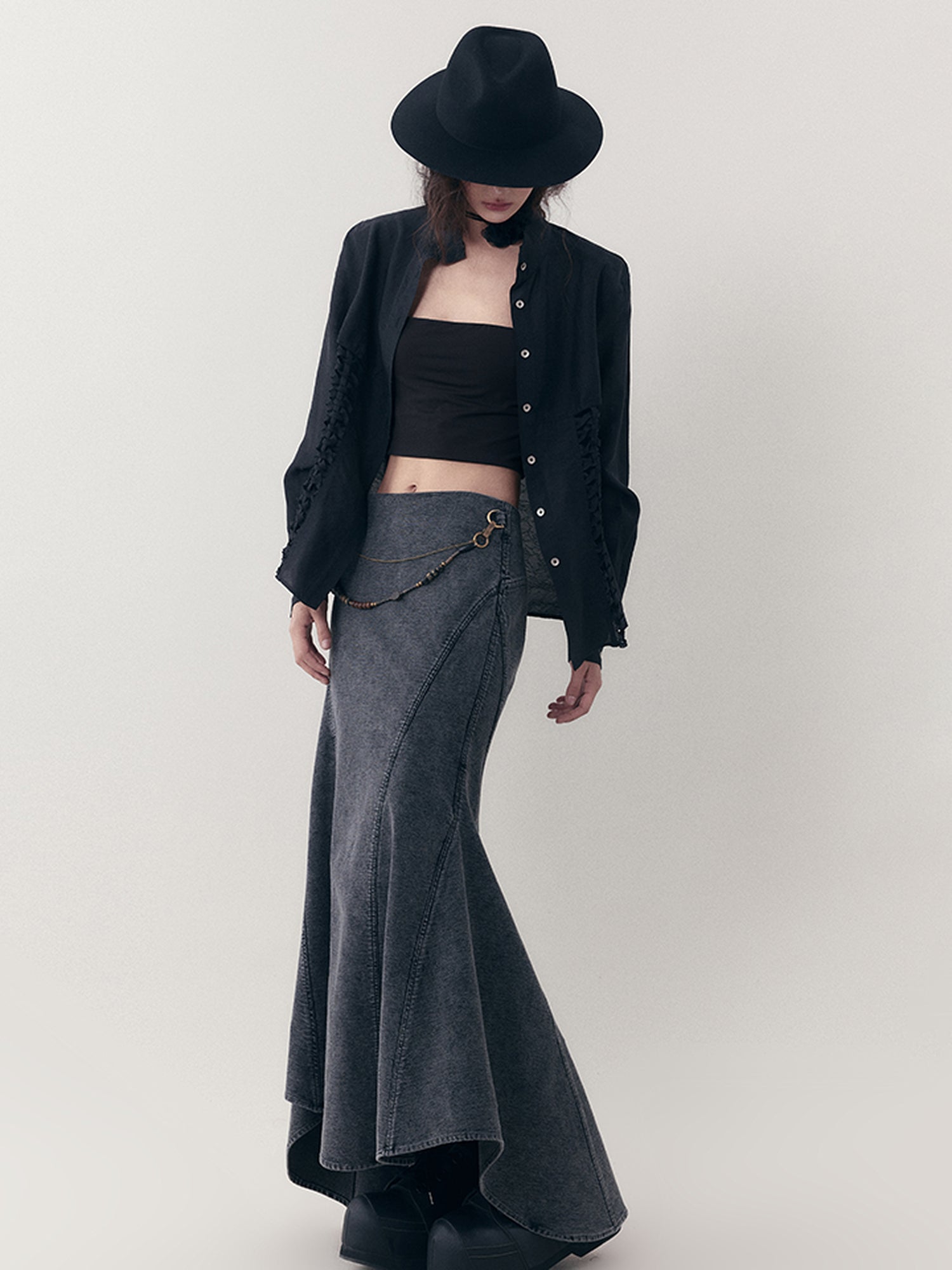 AnnoMundi Elastic Waistchain Fishtail Denim Skirt