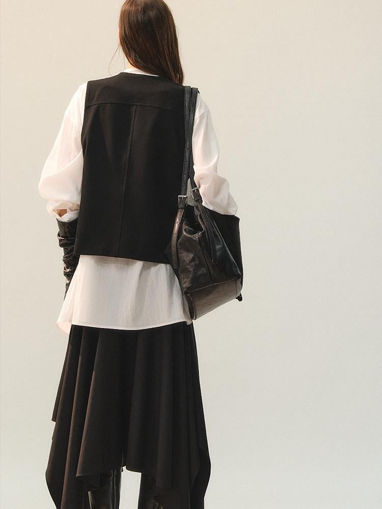 AnnoMundi Elegant Two Piece V-neck Long Sleeve Midi Skirt Set Women Vests
