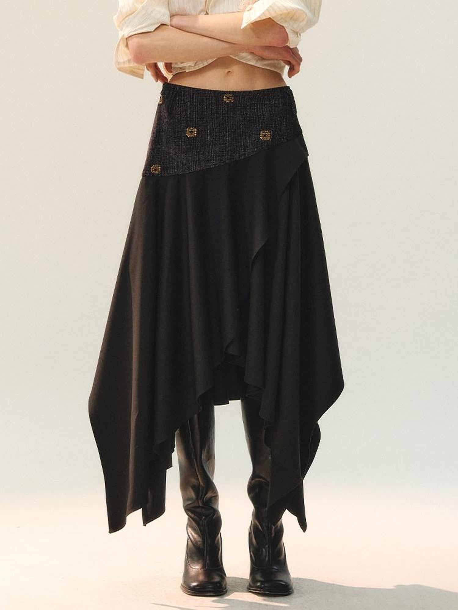 AnnoMundi Elegant Two Piece V-neck Long Sleeve Midi Skirt Set Women Vests