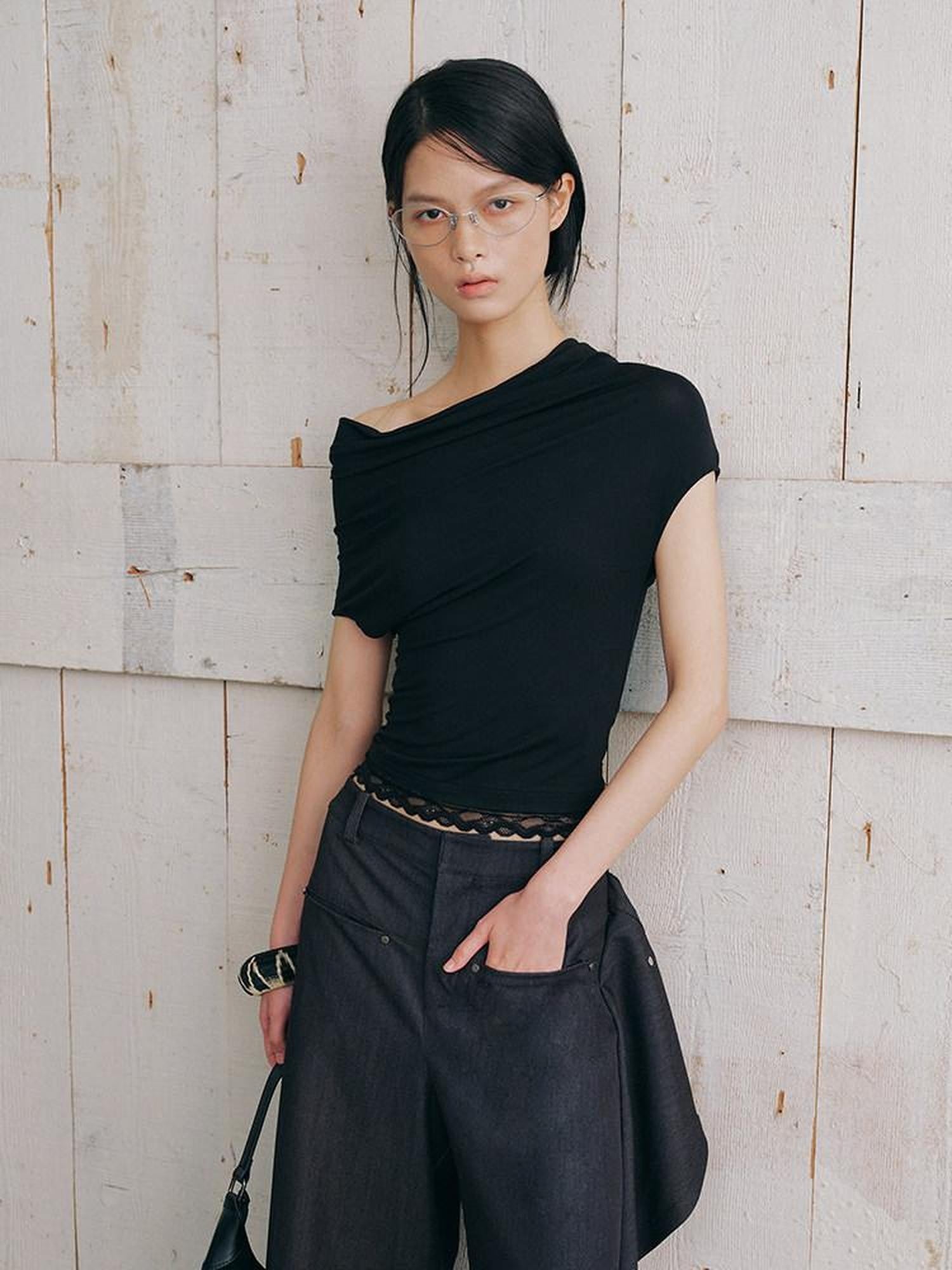 AnnoMundi Embroidered Lace Asymmetric Shoulder Women&