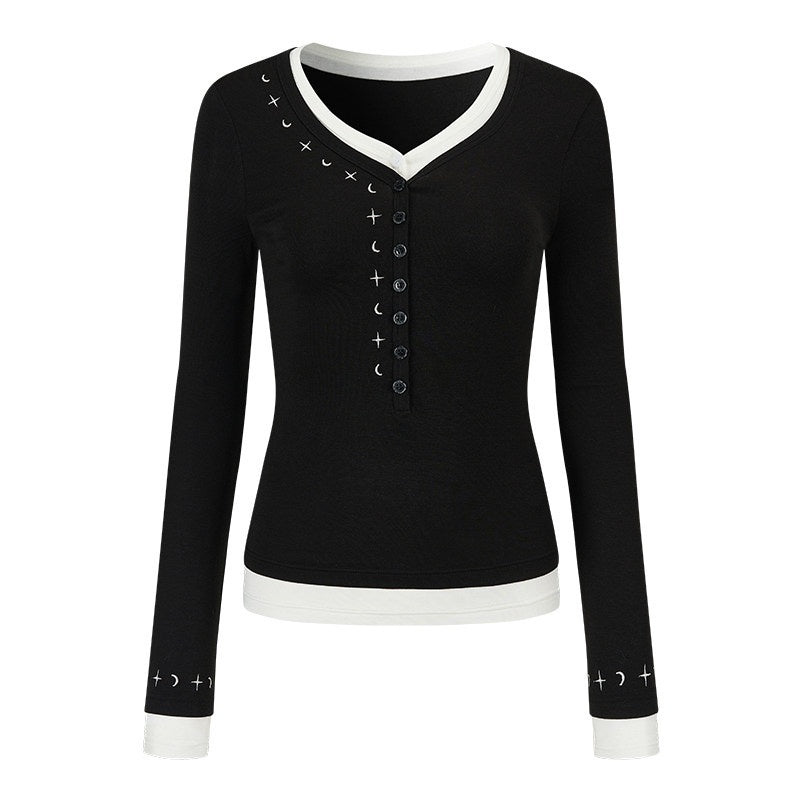 AnnoMundi_Embroidered_Lyocell_Casual_Standard_Fit_Women_Black_Long_Sleeve_T-Shirts_MISSTT