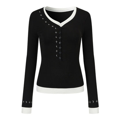 AnnoMundi_Embroidered_Lyocell_Casual_Standard_Fit_Women_Black_Long_Sleeve_T-Shirts_MISSTT