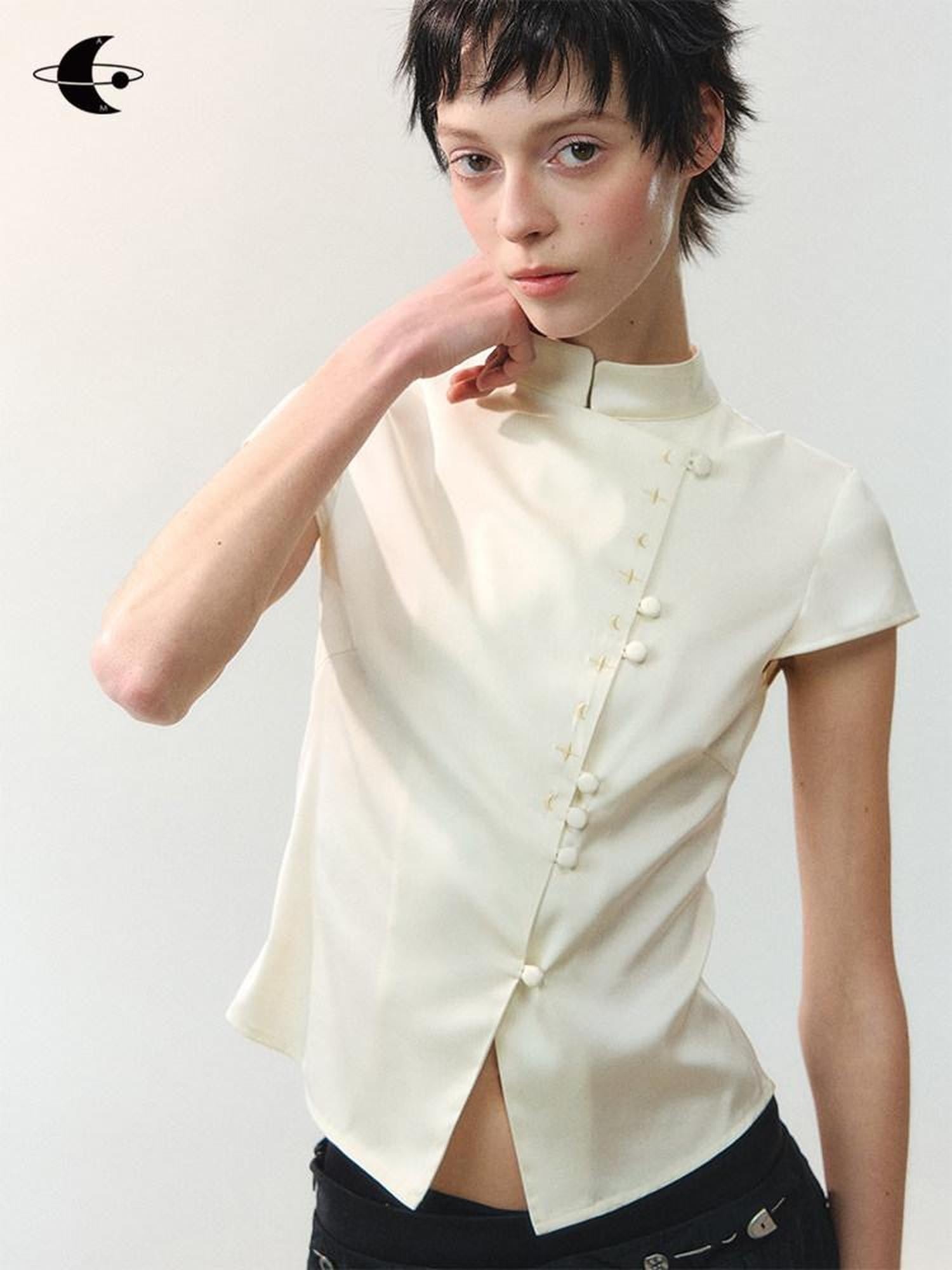 AnnoMundi Embroidered Stand Collar Asymmetric Placket New Chinese Women&