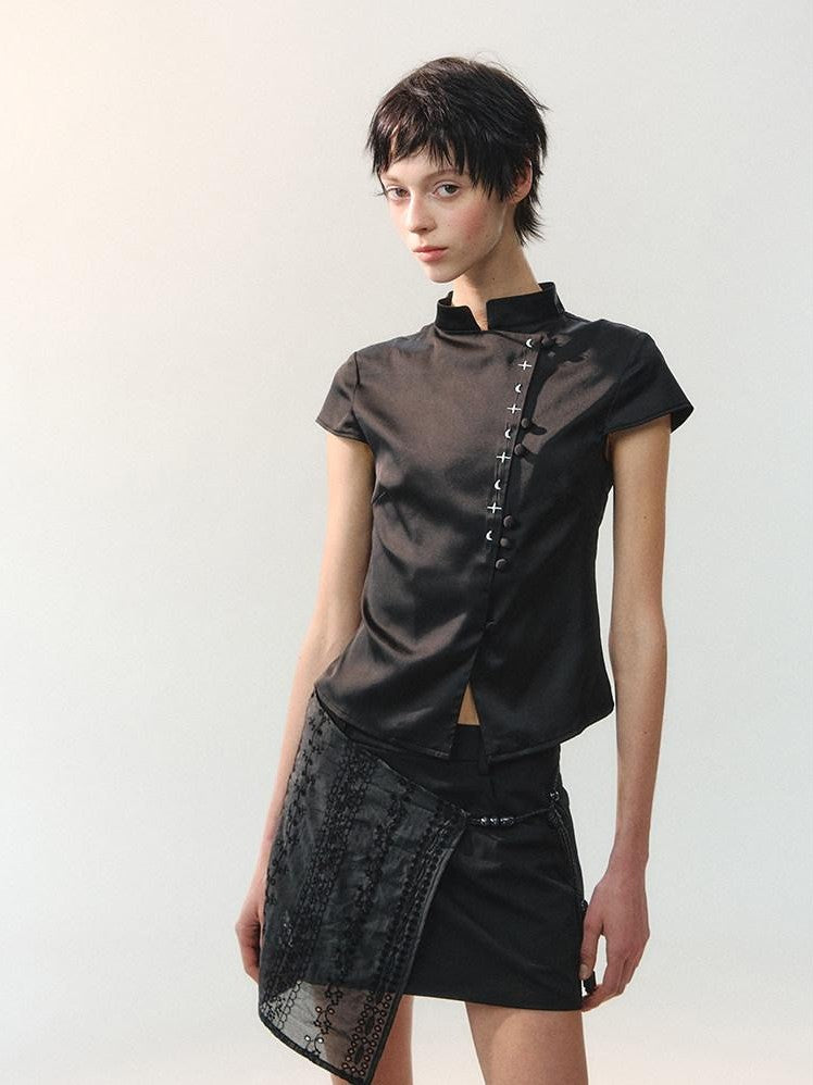 AnnoMundi Embroidered Stand Collar Asymmetric Placket New Chinese Women&