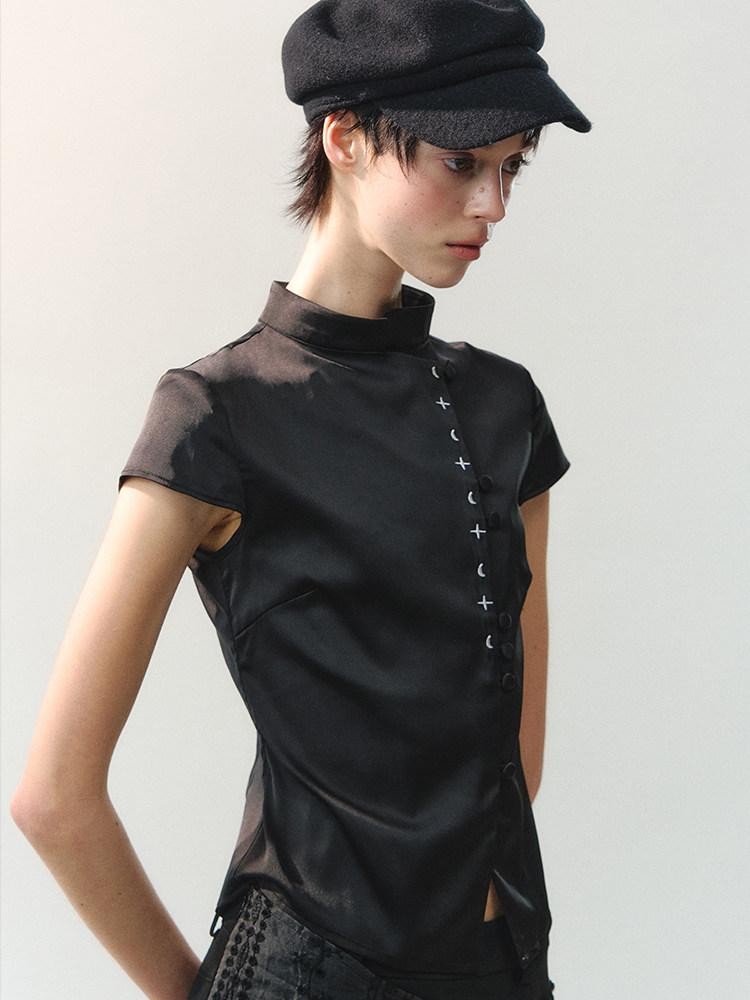 AnnoMundi Embroidered Stand Collar Asymmetric Placket New Chinese Women&