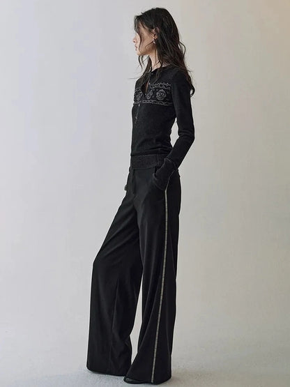 AnnoMundi Fair Isle Color Block Knit V-neck T-shirt Long Sleeve Cardigan