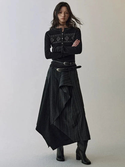 AnnoMundi Fair Isle Color Block Knit V-neck T-shirt Long Sleeve Cardigan