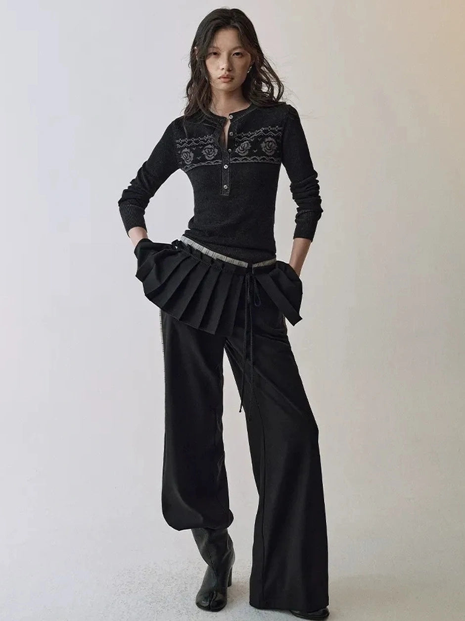 AnnoMundi Fair Isle Color Block Knit V-neck T-shirt Long Sleeve Cardigan