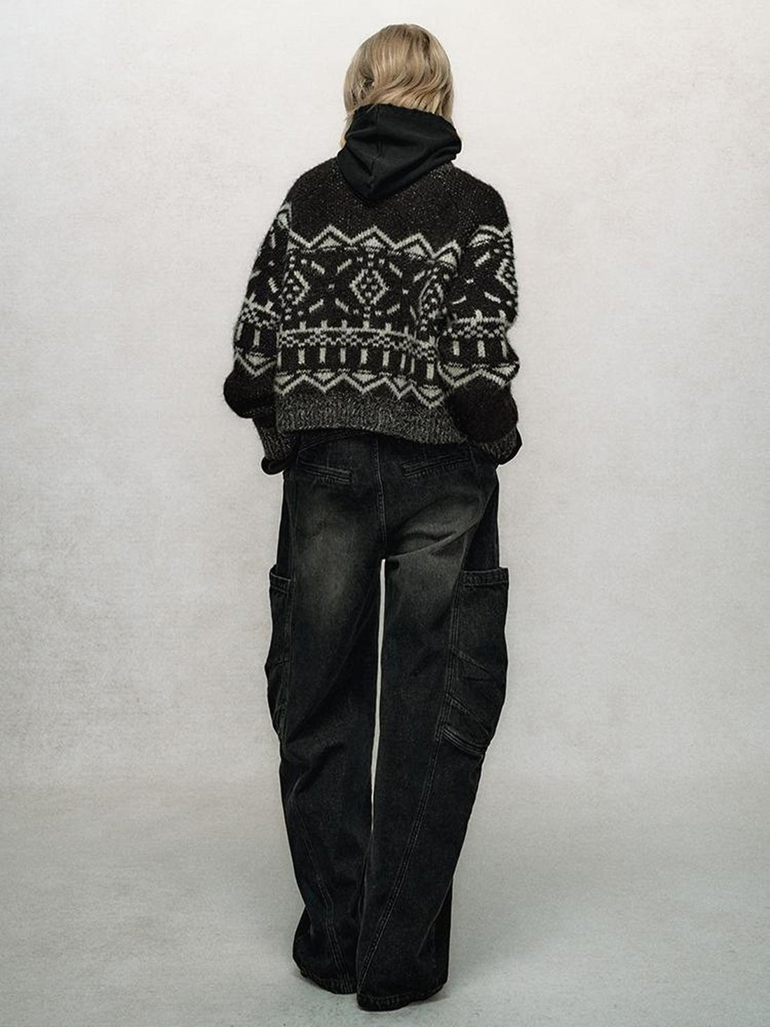 AnnoMundi Fair Isle Knit Cardigan With High Neck And Wooden Buttons