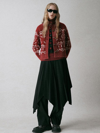 AnnoMundi Fair Isle Knit Cardigan With High Neck And Wooden Buttons