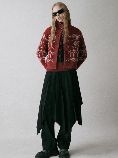 AnnoMundi Fair Isle Knit Cardigan With High Neck And Wooden Buttons