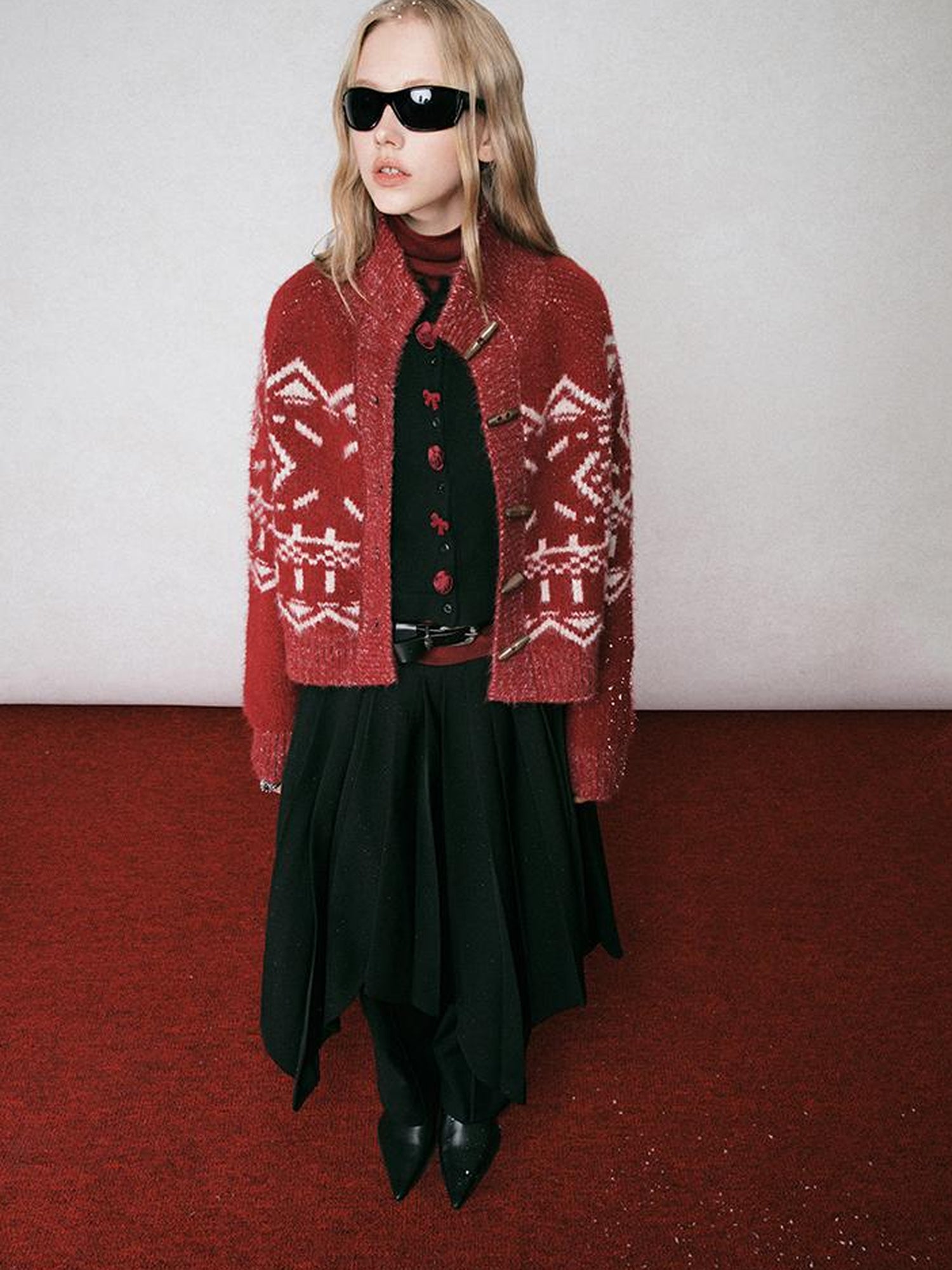 AnnoMundi Fair Isle Knit Cardigan With High Neck And Wooden Buttons