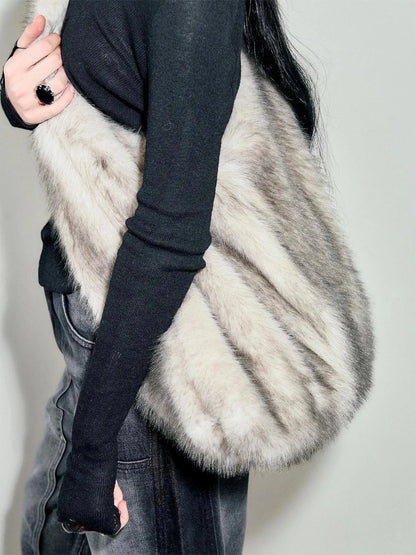 Faux Fur Shoulder Bag With Spray Dye Pattern