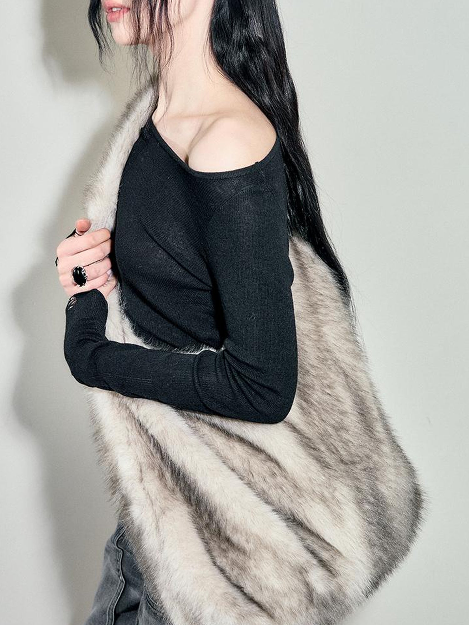 AnnoMundi Faux Fur Shoulder Bag With Spray Dye Pattern
