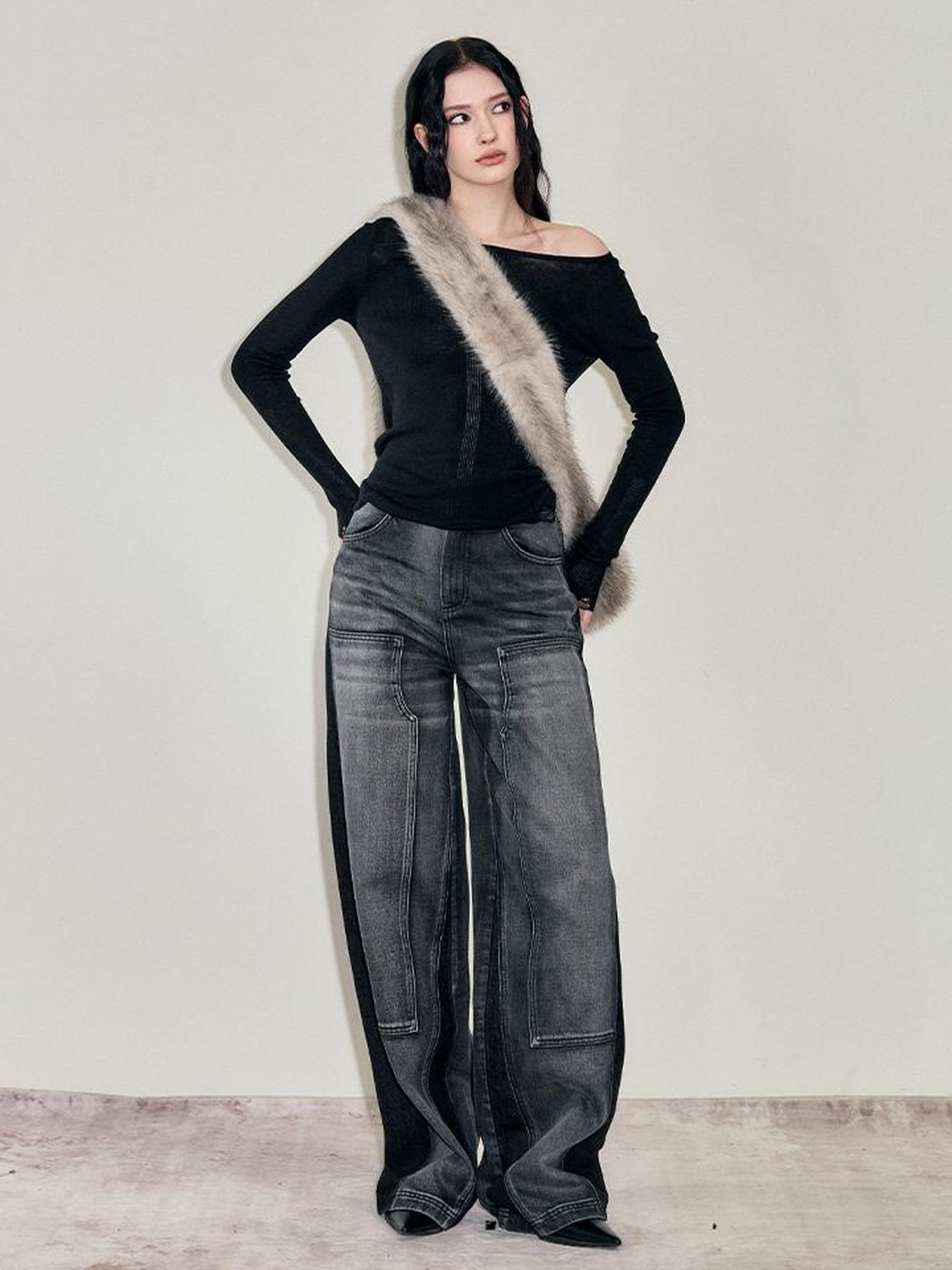 AnnoMundi Faux Fur Shoulder Bag With Spray Dye Pattern