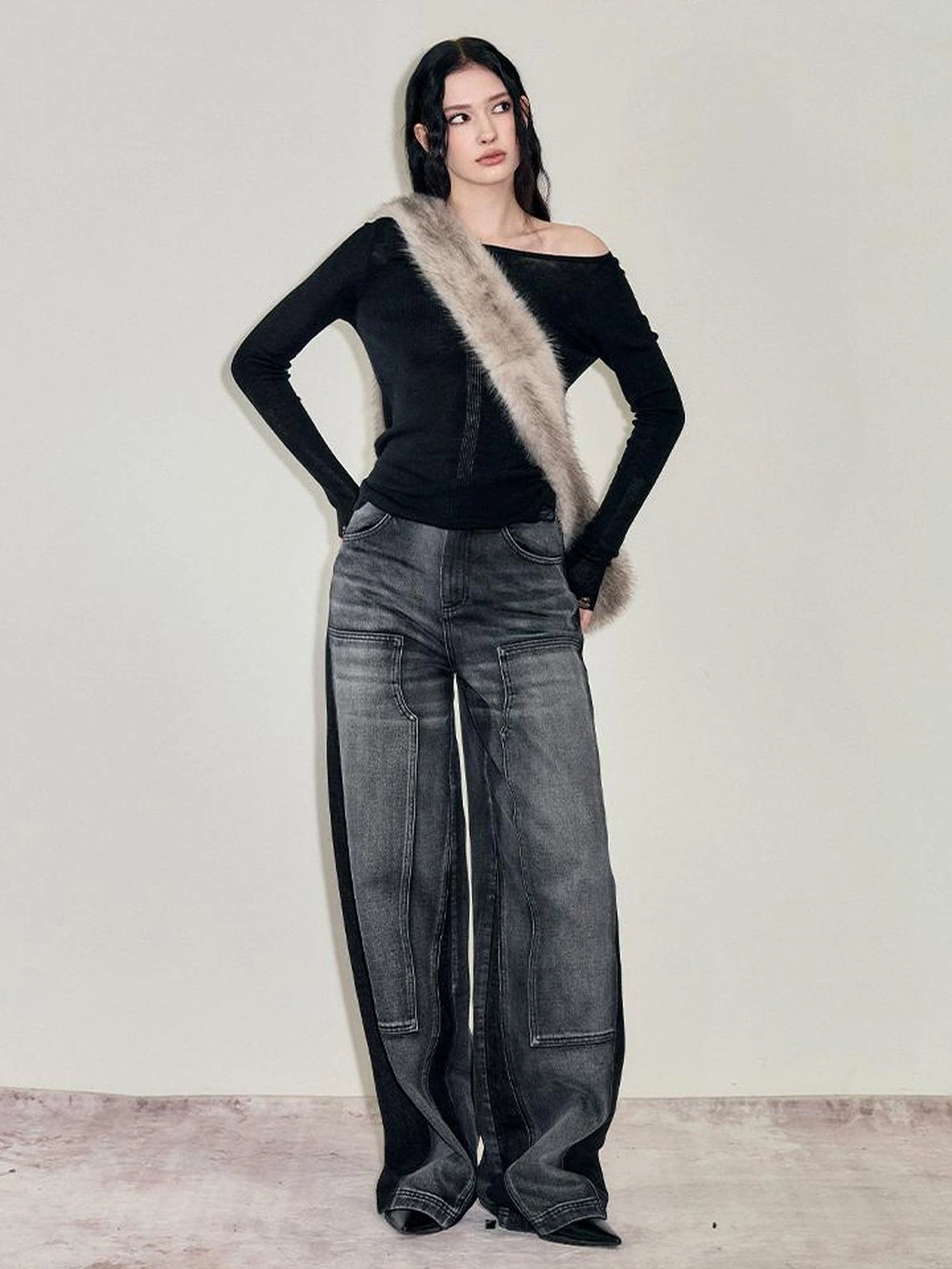 Faux Fur Shoulder Bag With Spray Dye Pattern