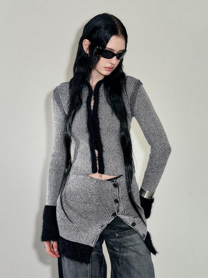 AnnoMundi Faux Mink Plush Knit Hook Closure Turn Down Collar Slim Fit Women&