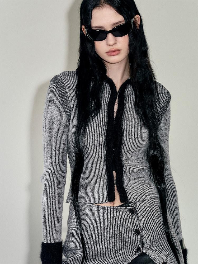 AnnoMundi Faux Mink Plush Knit Hook Closure Turn Down Collar Slim Fit Women&