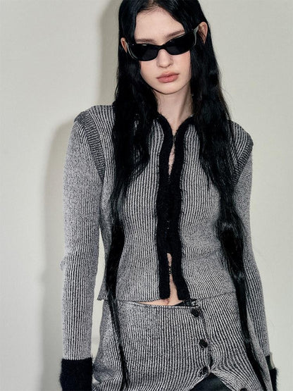 AnnoMundi Faux Mink Plush Knit Hook Closure Turn Down Collar Slim Fit Women&
