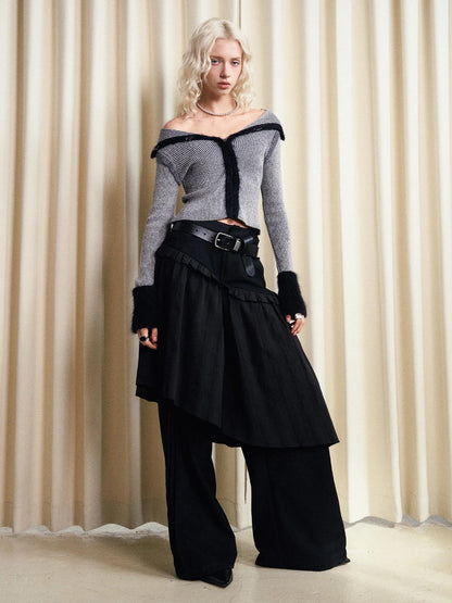 Faux Mink Trimmed Hook Front Knit Cardigan