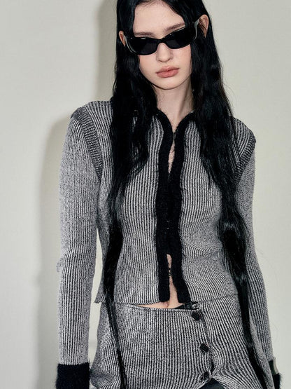 AnnoMundi Faux Mink Trimmed Hook Front Knit Cardigan