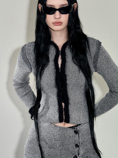 AnnoMundi Faux Mink Trimmed Hook Front Knit Cardigan
