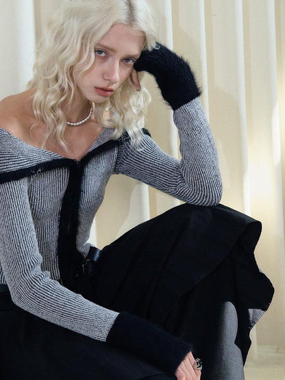 AnnoMundi Faux Mink Trimmed Hook Front Knit Cardigan