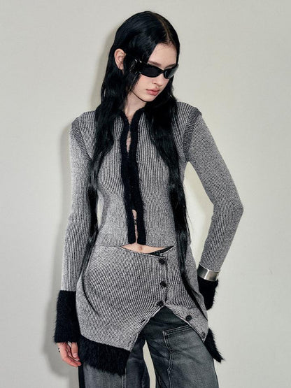 AnnoMundi Faux Mink Trimmed Hook Front Knit Cardigan