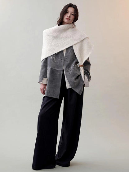 AnnoMundi Faux Suede Embroidered Bird Trench Coat Jacket