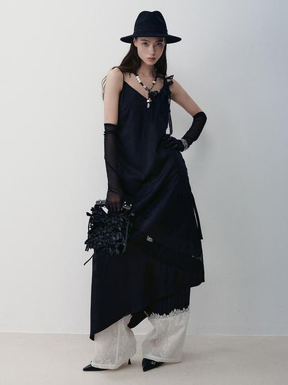 AnnoMundi Floral Embroidered Lace Trim Striped Trousers