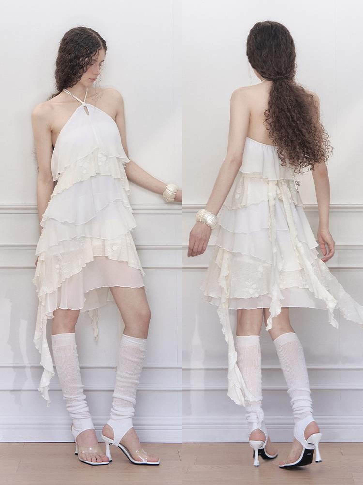 AnnoMundi Floral Embroidered Sheath Chiffon Mini Dress V Neck
