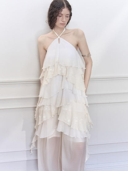 AnnoMundi Floral Embroidered Sheath Chiffon Mini Dress V Neck