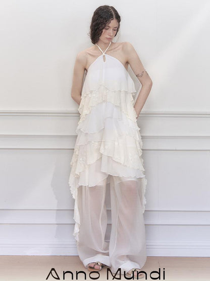 AnnoMundi Floral Embroidered Sheath Chiffon Mini Dress V Neck