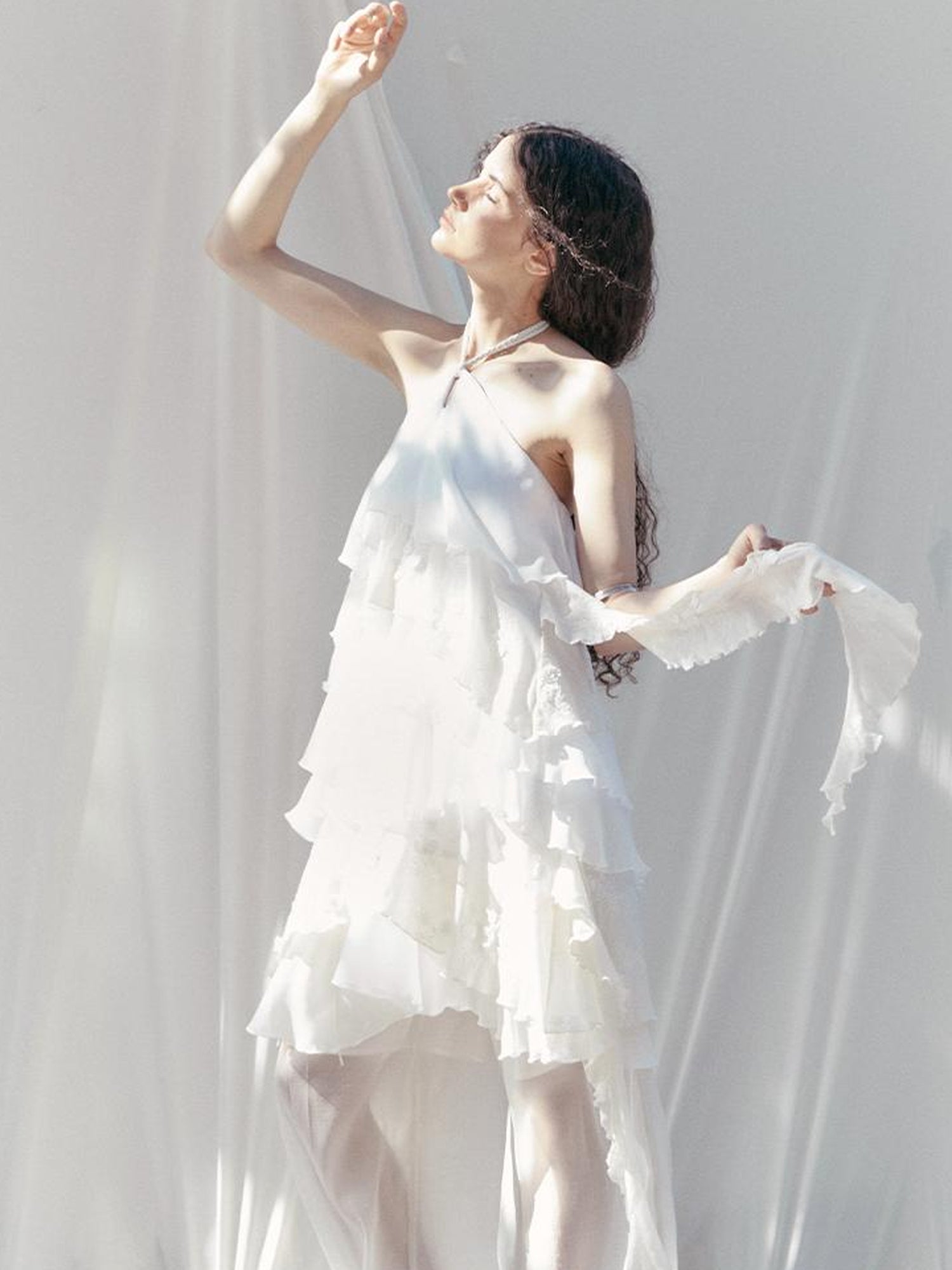 AnnoMundi Floral Embroidered Sheath Chiffon Mini Dress V Neck