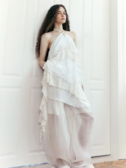 AnnoMundi Floral Embroidered Sheath Chiffon Mini Dress V Neck