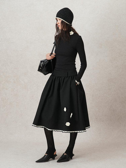 AnnoMundi Floral Embroidered Wool Knit Turtleneck Top