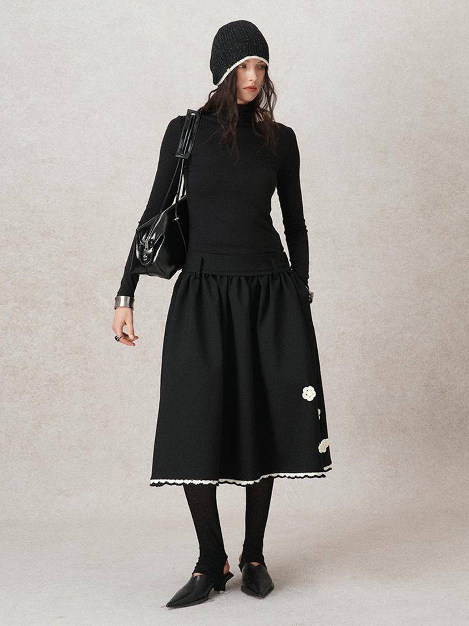 AnnoMundi Floral Embroidered Wool Knit Turtleneck Top