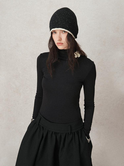 AnnoMundi Floral Embroidered Wool Knit Turtleneck Top
