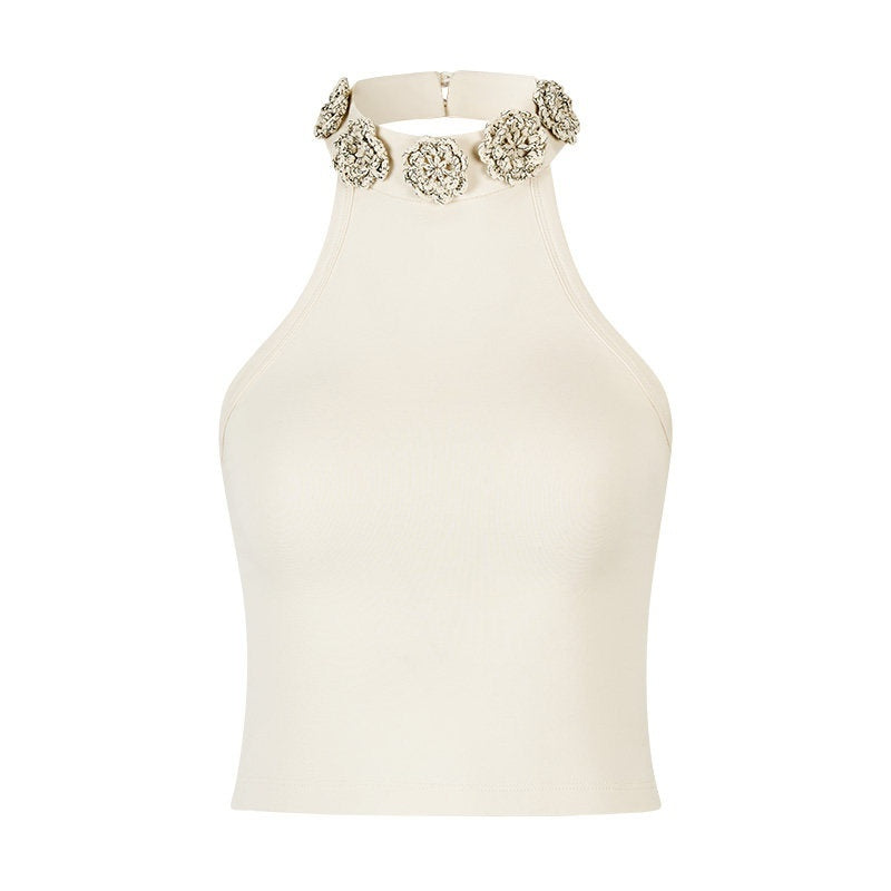 AnnoMundi Floral Hand Crochet Beaded Halter Women&