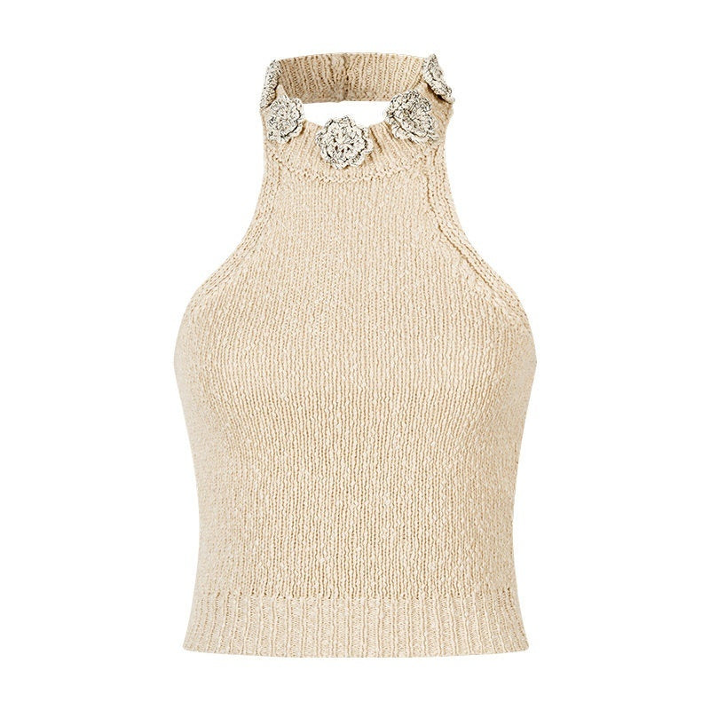 AnnoMundi Floral Hand Crochet Beaded Halter Women&