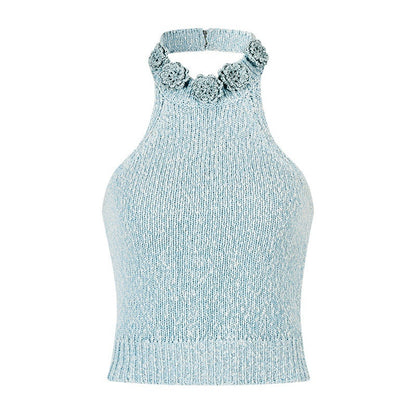 AnnoMundi Floral Hand Crochet Beaded Halter Women&