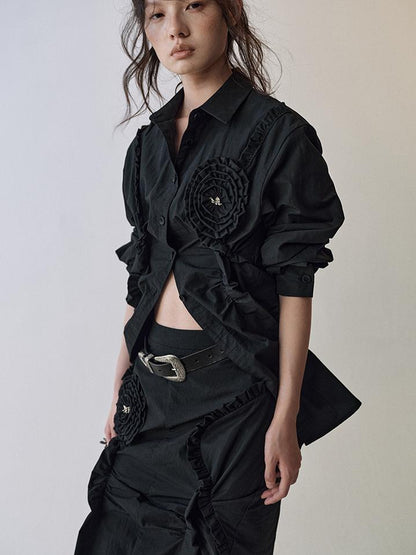 AnnoMundi Floral Pleat Checkered Shirt Skirt Set