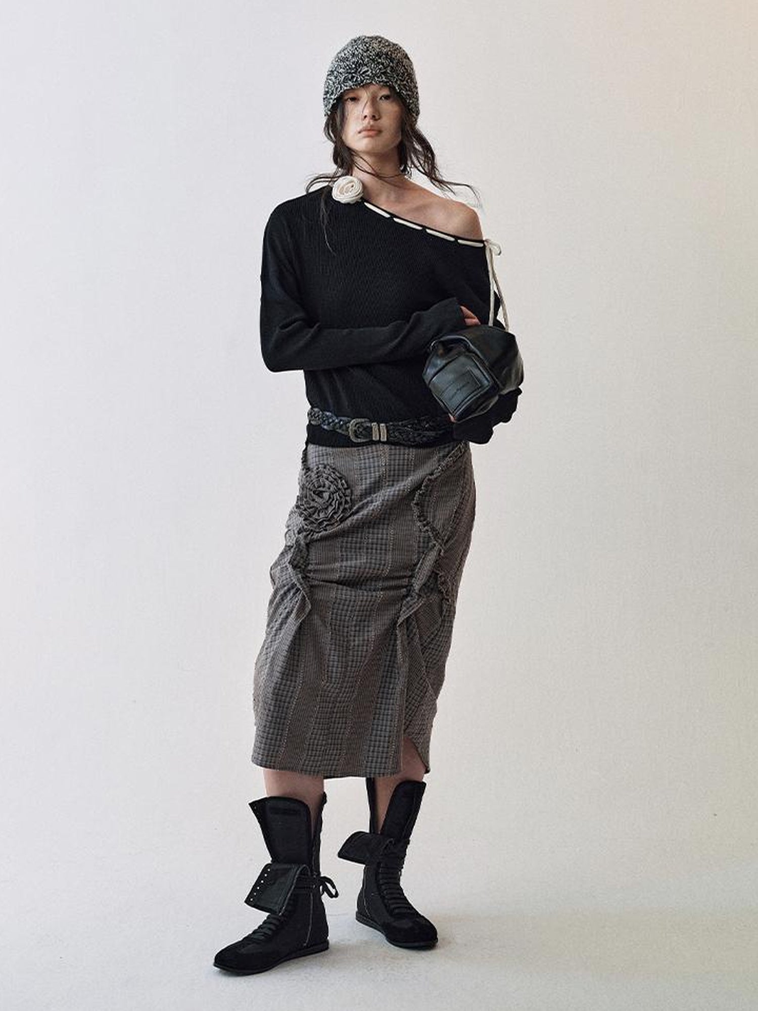 AnnoMundi Floral Pleat Checkered Shirt Skirt Set