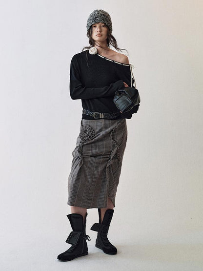 AnnoMundi Floral Pleat Checkered Shirt Skirt Set